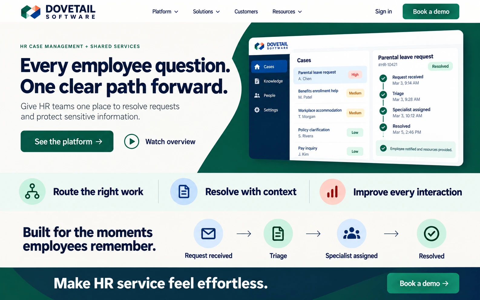 Modern Dovetail Software HR case-management website redesign