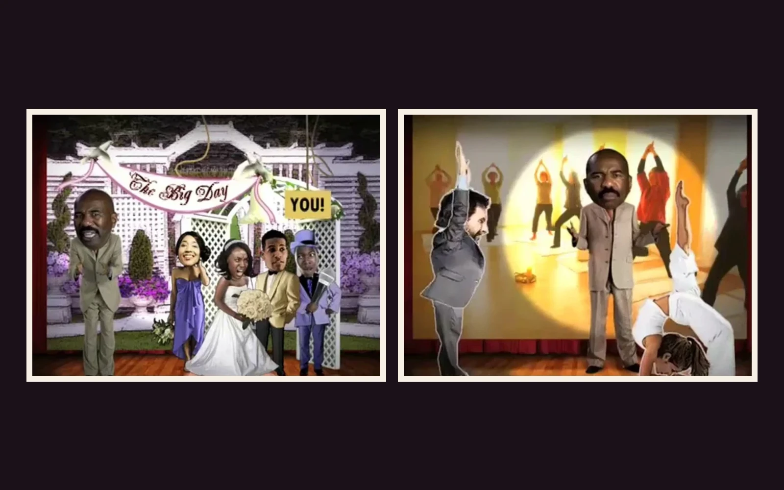 Two animated State Farm digital shorts featuring Steve Harvey on stage