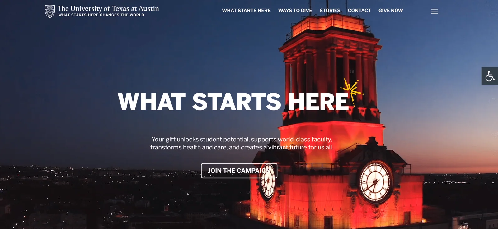 University of Texas Giving and capital campaign website