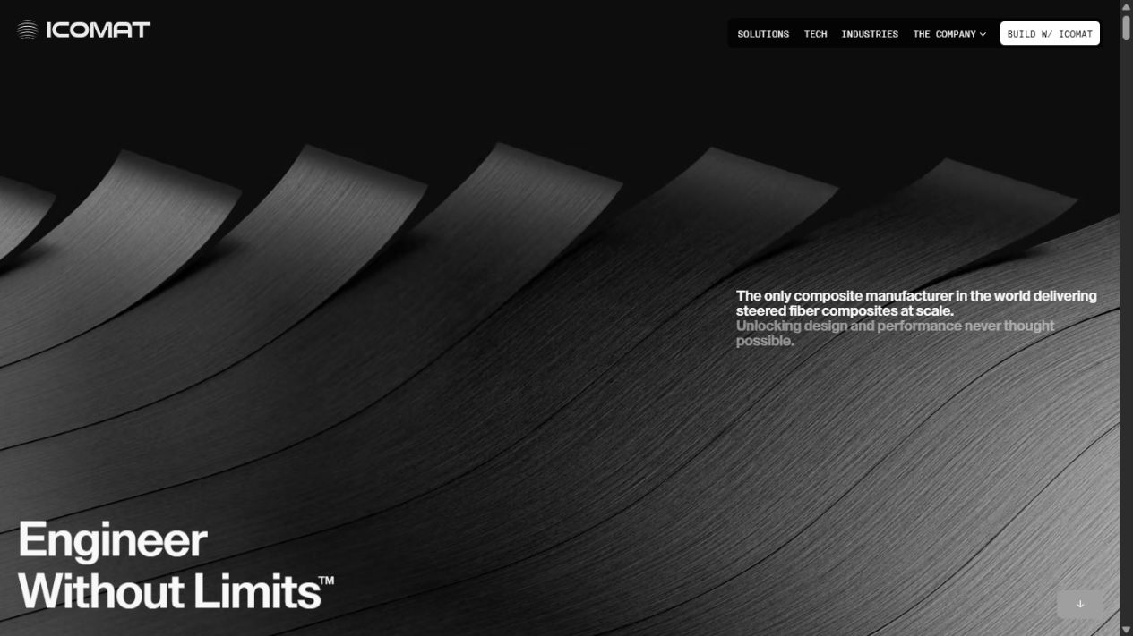 ICOMAT homepage showing engineering-focused website design