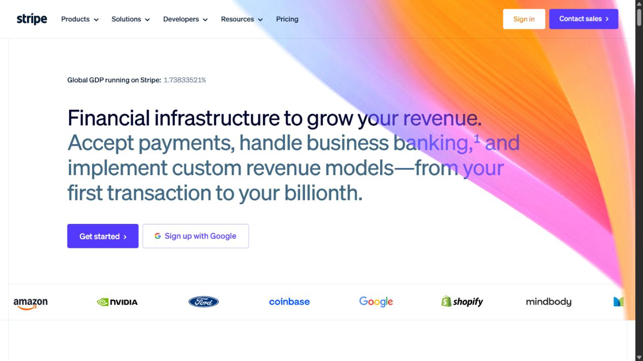 Stripe website homepage design example