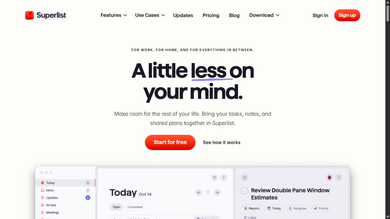 Superlist website homepage design example