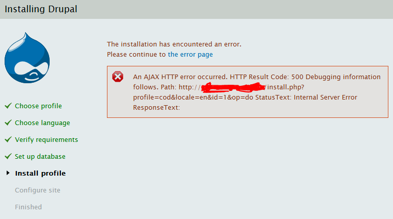 500 error during installation?