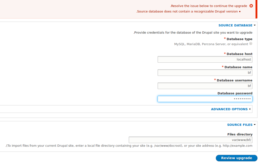 "Source database does not contain a recognizable Drupal version."
