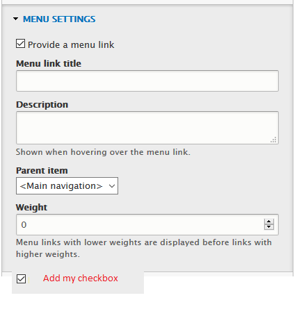 Add checkbox in node menu settings