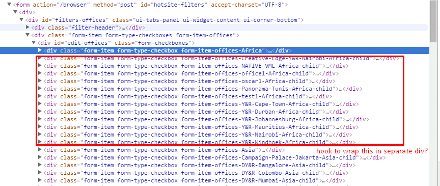 How to wrap / manipulate element outputs on a form’s checkboxes html?