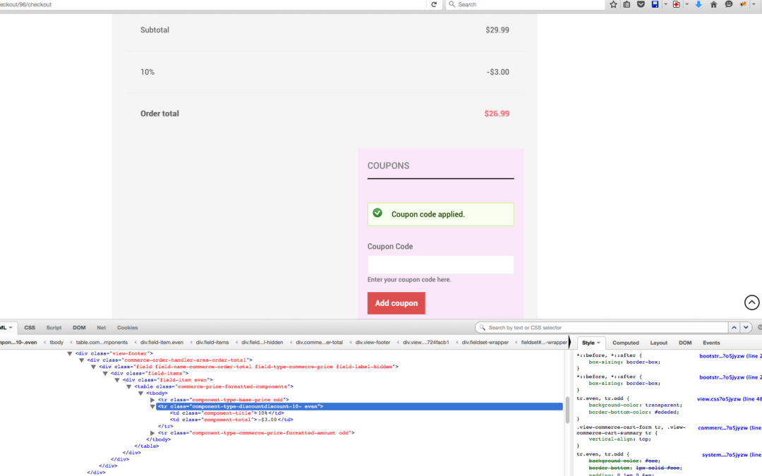 how to add a remove coupon button to commerce checkout page