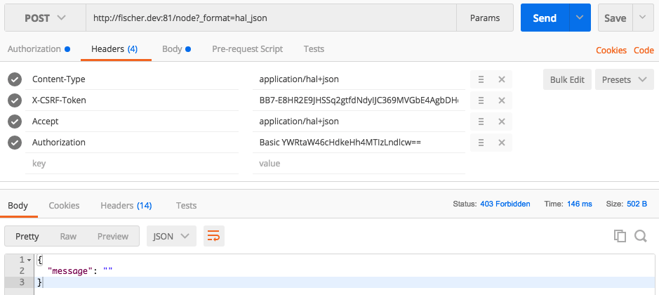 How to resolve the 403 error when creating a new node via RESTful module?