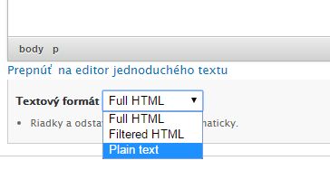 How to enable plain text format for body in specific content type