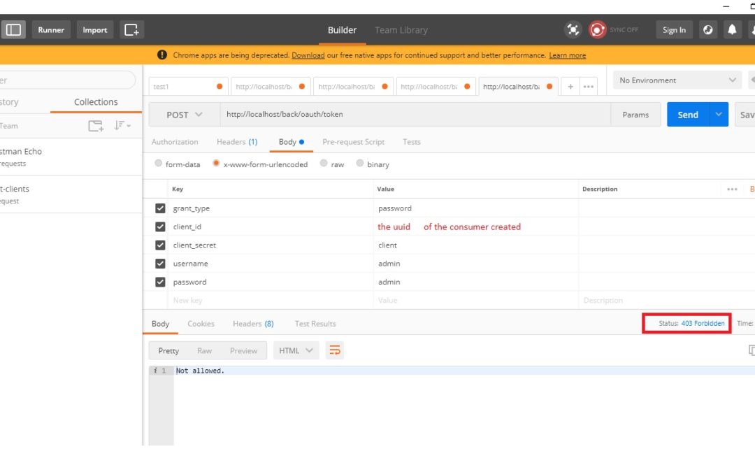 creation token rest post via postman Access Denied