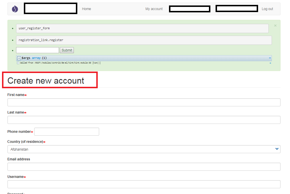 Change the default "Create new account" title on the User registration page