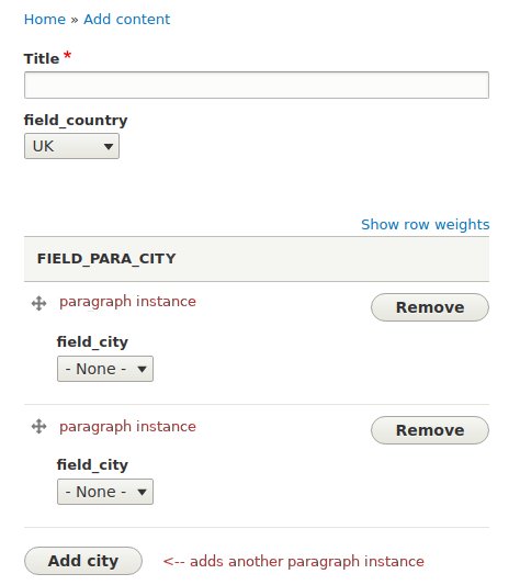 Controlling a dependent field in a multi-instance paragraph