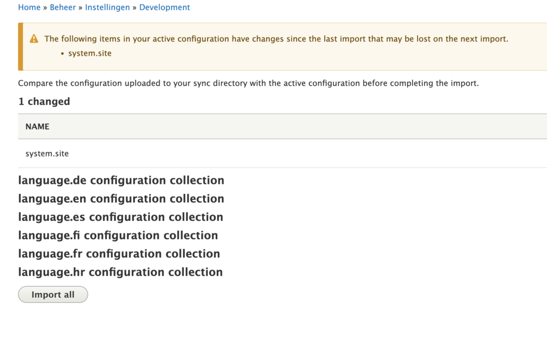 Configuration management: items in your active configuration have changes