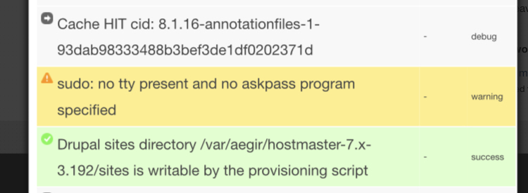 In Aegir panel usr and psw not saved and warning “ sudo: no tty present and no askpass program specified”