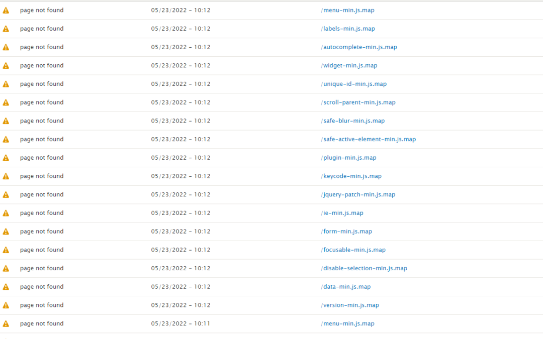 Drupal logs full of "page not found" entries for various *.js.map files