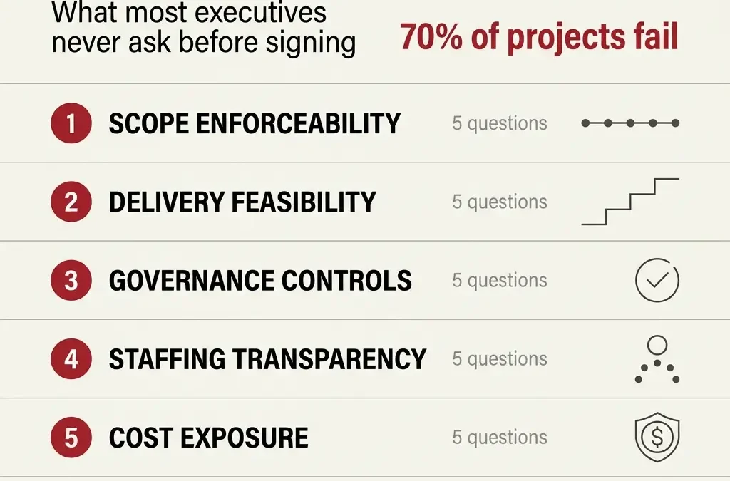 The Executive’s Pre-Signature Checklist: 25 Questions to Ask Before Hiring a Software Development Vendor
